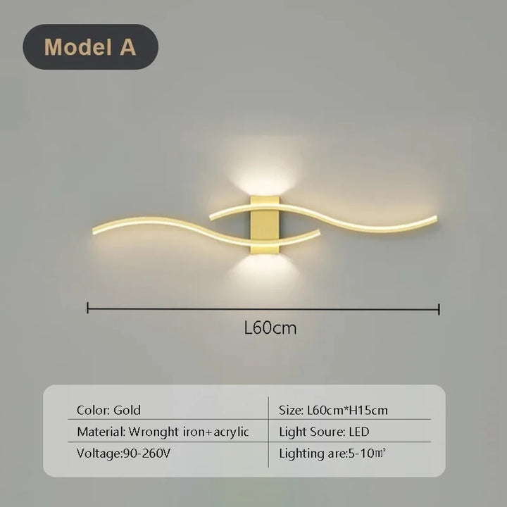 Modern LED Strip Wall Lamp Double Curve Remote Control Light Bedside Decor Black Gold Wall Sconces Living Room Bedroom Led Fixtu