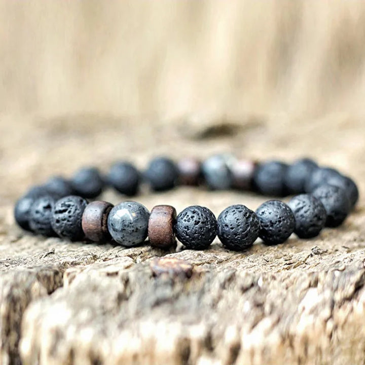 Stylish Men’s Volcanic Stone Bead Bracelet – Retro European & American Design