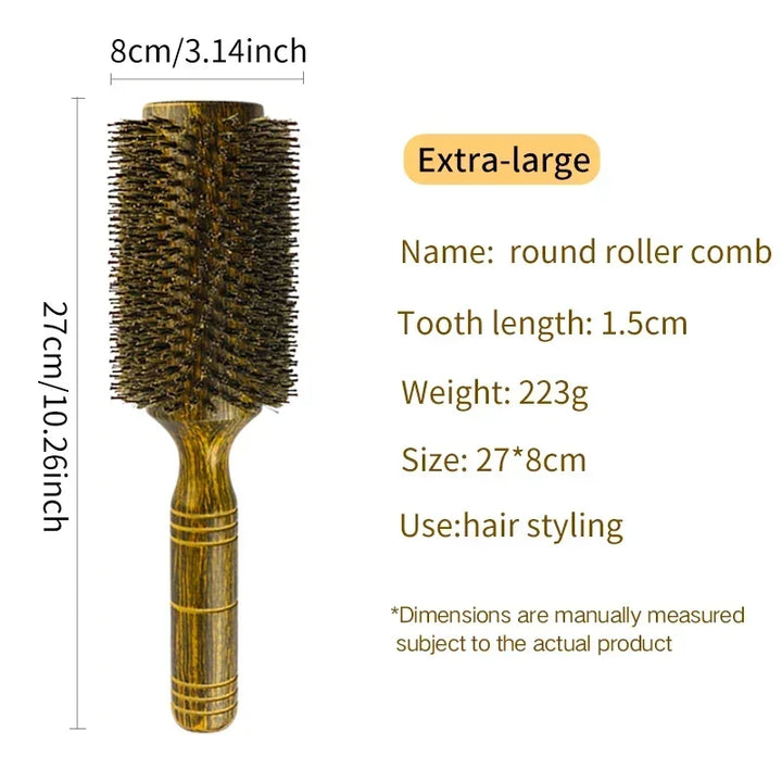 Professional Boar Bristle Round Hair Brush For Women Men Salon Hair Styling Curly And Straight Comb Hairdresser Wood Round Brush