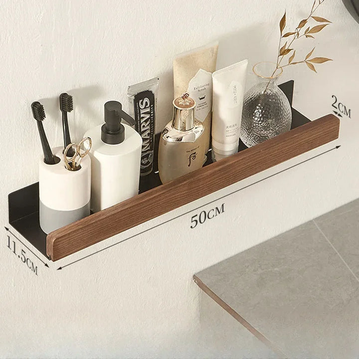 Bathroom Shelf，No punch storage rack，Solid Wood bathroom shelves ，Punch-Free Wooden Shelf Wall-Mounted Shower，Toilet Organizer