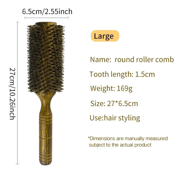 Professional Boar Bristle Round Hair Brush For Women Men Salon Hair Styling Curly And Straight Comb Hairdresser Wood Round Brush