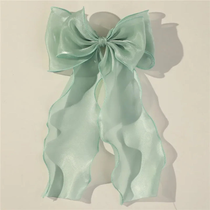 Sweet Chiffon Bow Hair Clips Girls Blue Shining Satin Bowknot Hair Clips Ribbon Bow Barrette Hairpin Grip Ponytail Clip Headwear